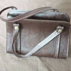 Cute Antique 1940s or 50s Vintage Brown Faux Alligator Purse With Handles
